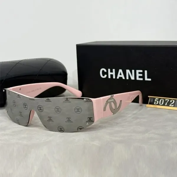 Chanel Shield Sunglasses Pink Frame Silver Logo-Print Lens - 1