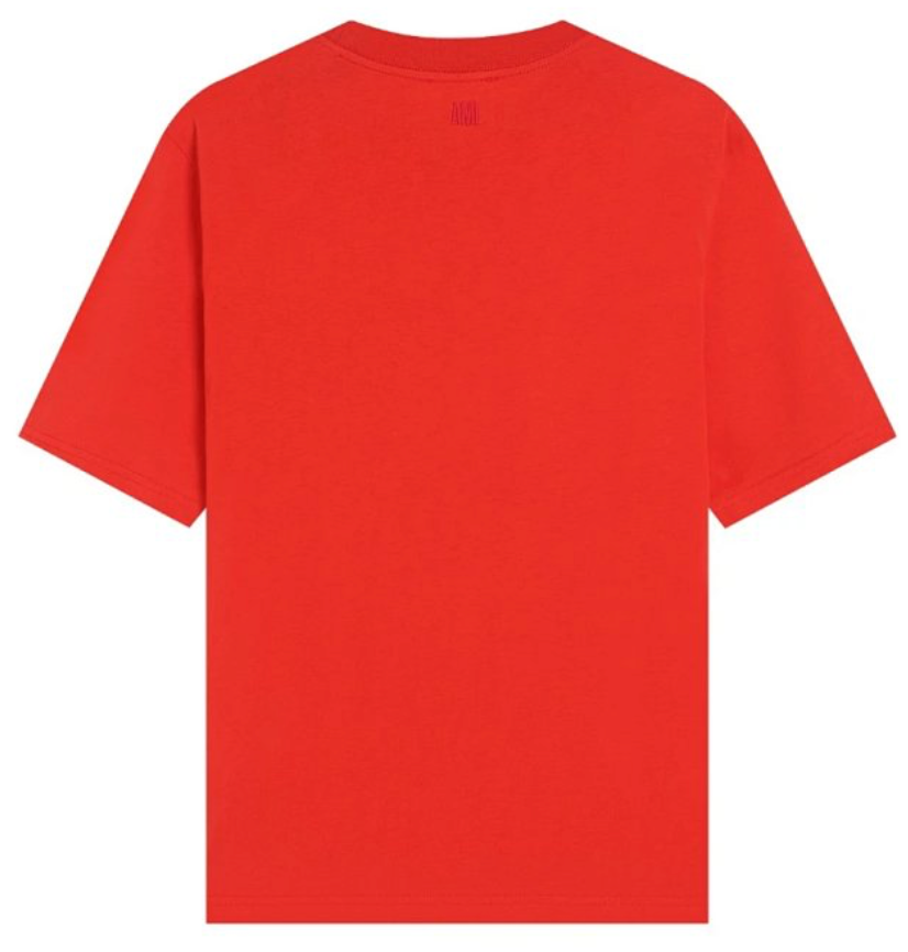 AMI Red Cotton Tee, Minimal Logo, Loose Fit