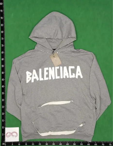 Balenciaga Distressed Logo Hoodie Beige - 7