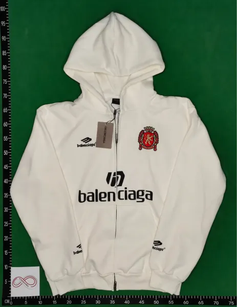 Balenciaga Distressed Logo Hoodie Beige - 5