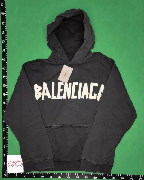 Balenciaga Distressed Logo Hoodie Beige - 9
