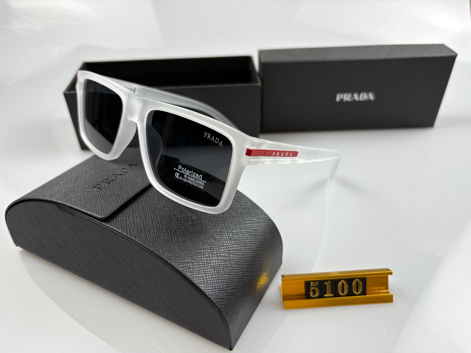 Prada PR 5100 Transparent White Polarized Sunglasses