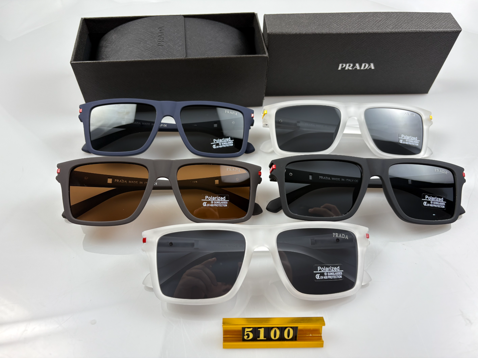 Prada Polarized Sunglasses Black with Red Detail - 2
