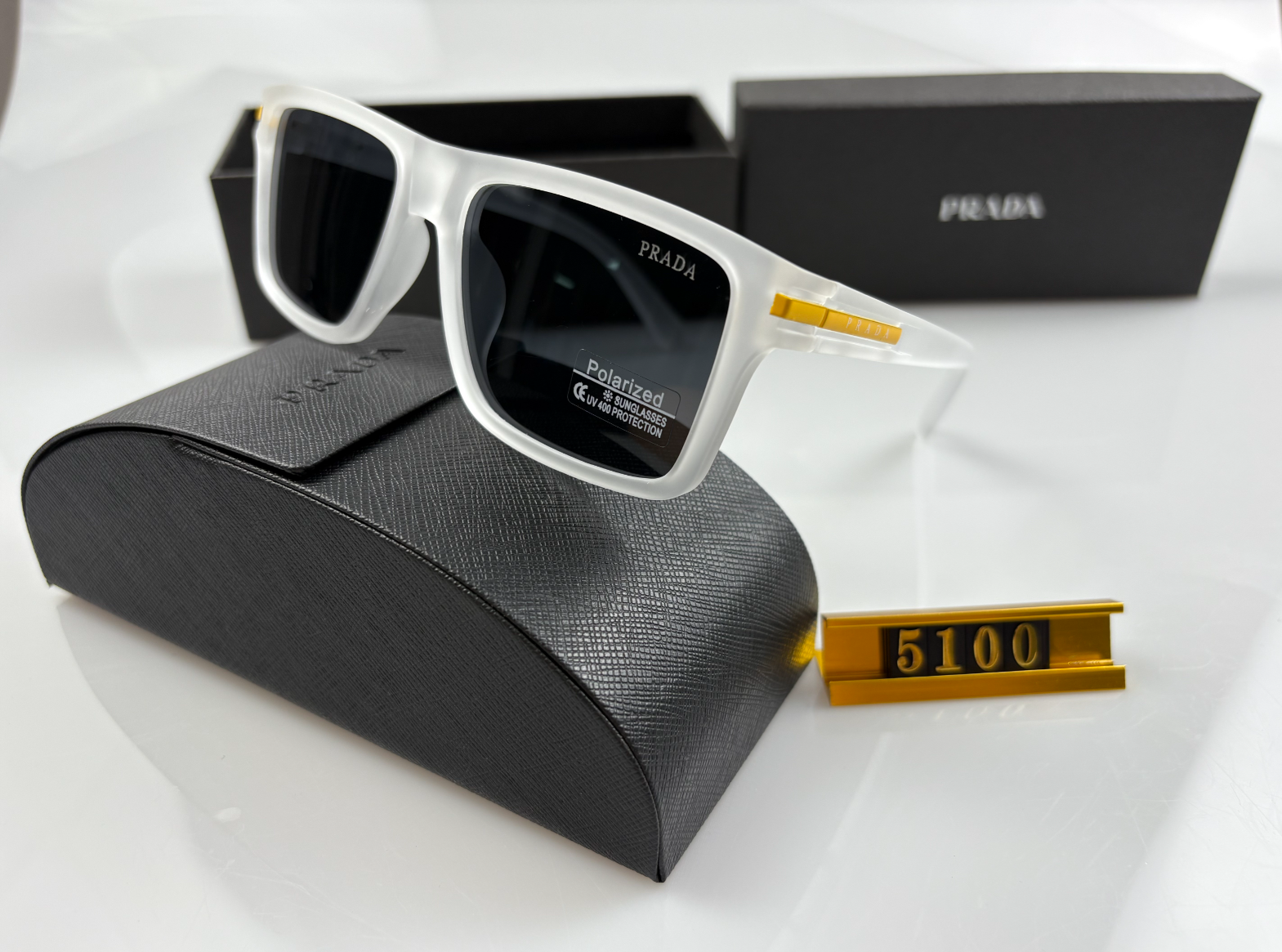 Prada PR 5100 White Transparent Polarized Sunglasses