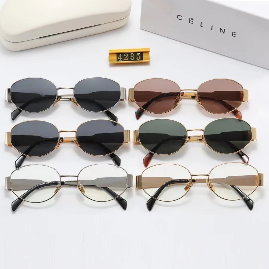 Celine Oval Metal Frame Brown Green Black Classic Sunglasses
