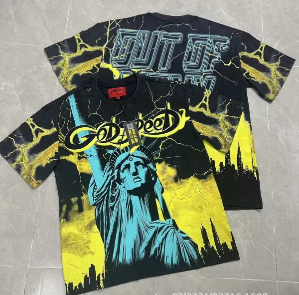Godspeed Statue of Liberty Lightning Print T-Shirt Black - 1