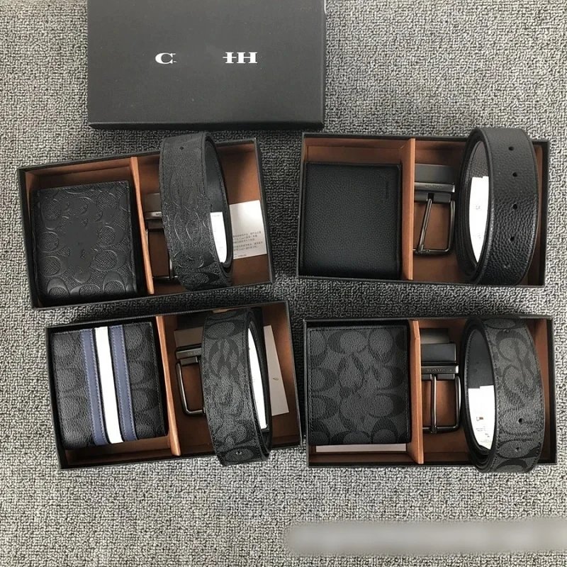 Letter Print Leather Belt with Wallet