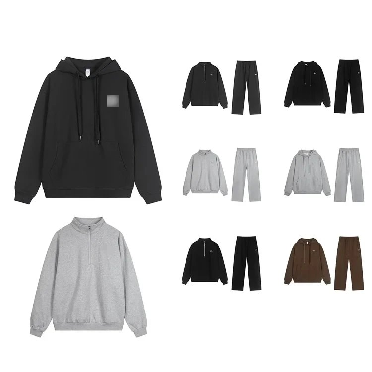 Oversized Hooded Zip-Up Sweatshirt & Fleece-Lined Casual Jacket, Fall Couple's Set