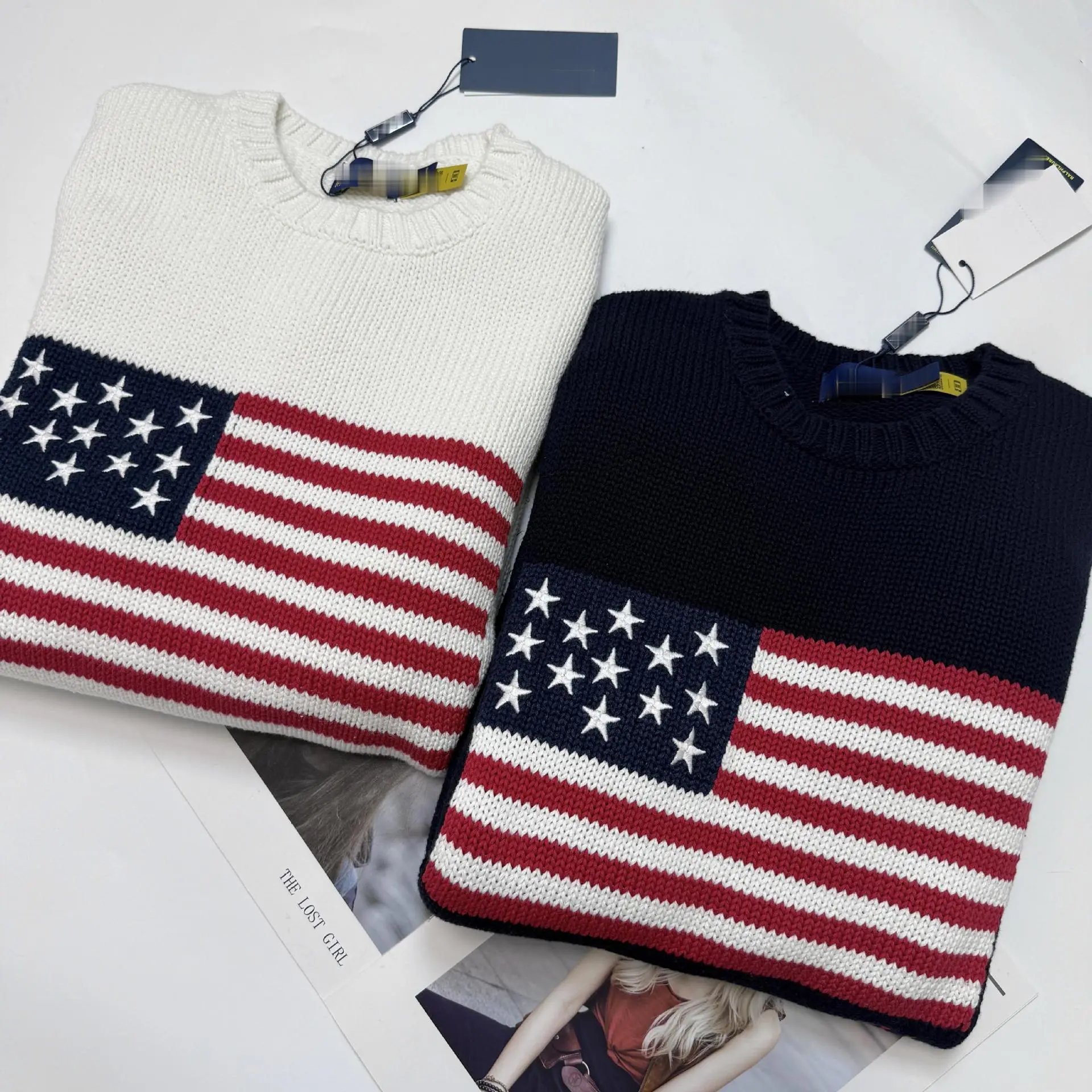 Polo Ralph Lauren American Flag Knit Sweater White - 32