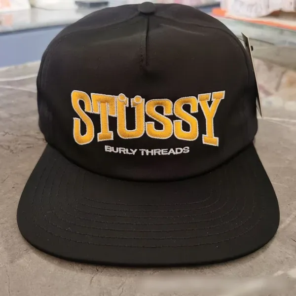 Stüssy x Burly Threads Logo Embroidered Black Baseball Cap - 1