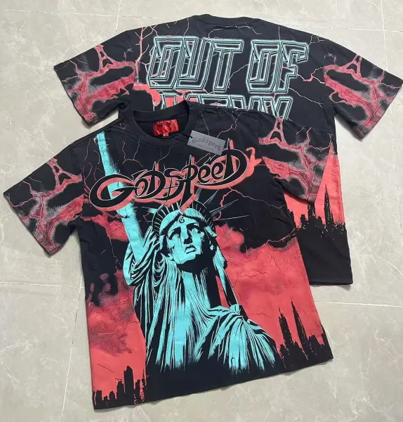 Godspeed Statue of Liberty Lightning Print T-Shirt - 1