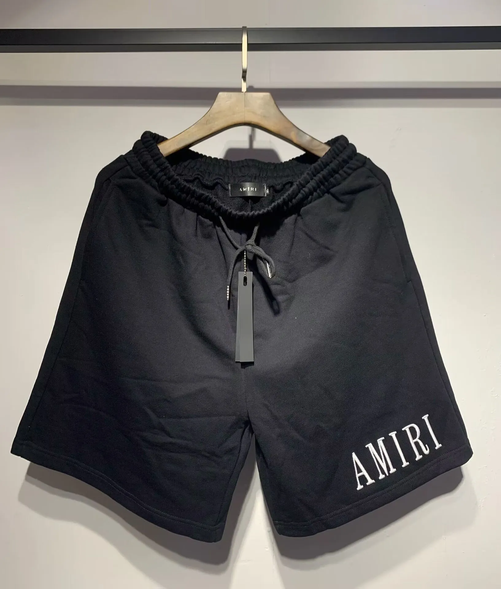 Amiri Serif Embroidered Logo Black Sweat Shorts