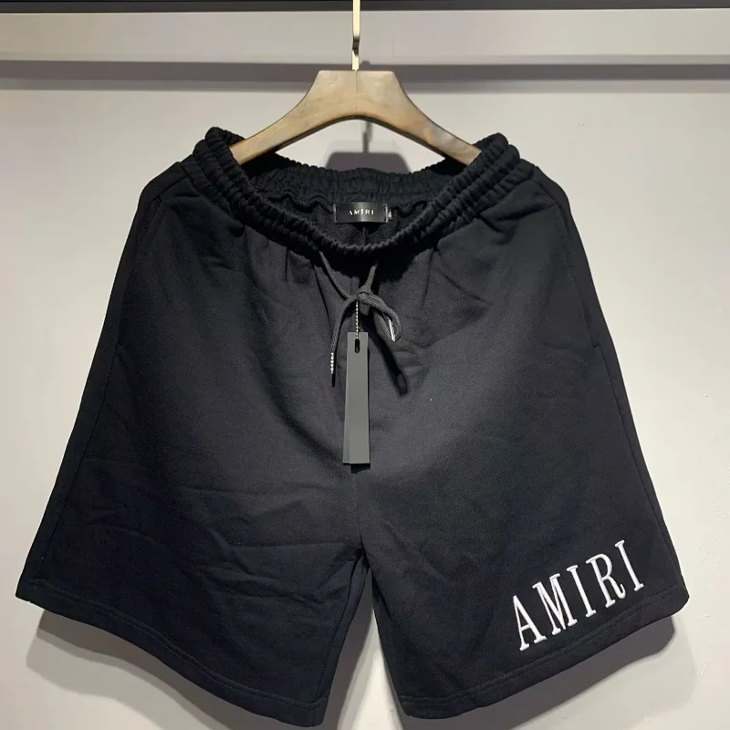 Amiri Serif Embroidered Logo Black Sweat Shorts - rep Amiri