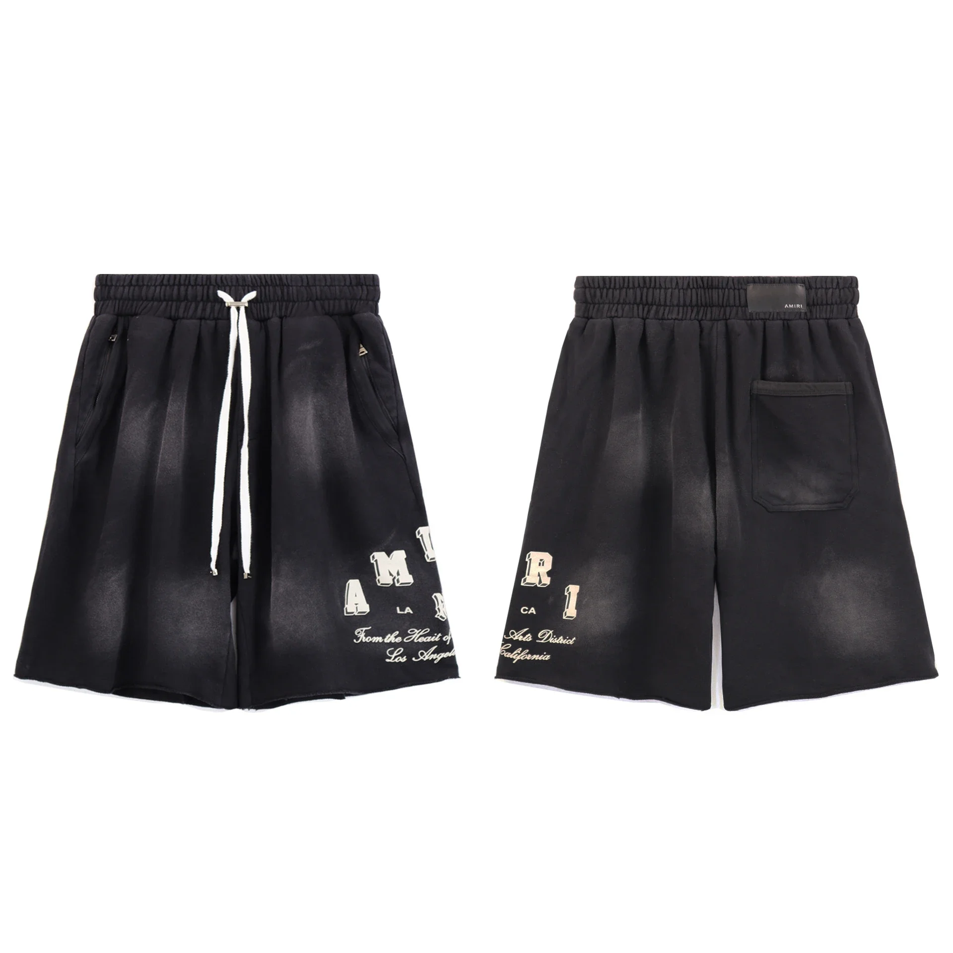 Amiri Vintage Washed Letter Print Raw Hem Sweat Shorts