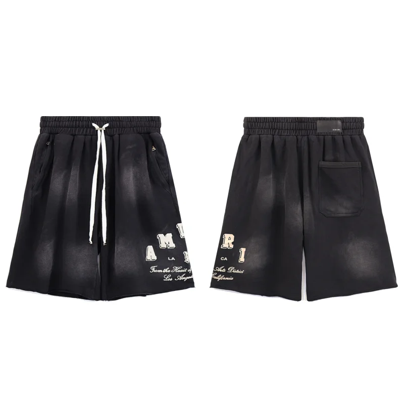 Amiri Vintage Washed Letter Print Raw Hem Sweat Shorts - rep Amiri