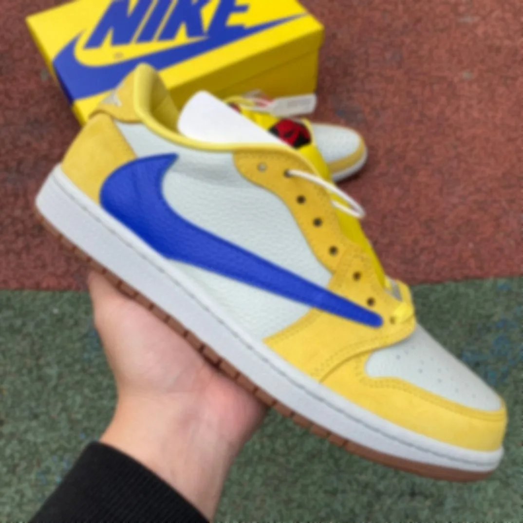 Nike Air Jordan 1 Low Travis Scott Cactus Jack Yellow Blue Sneakers - 1