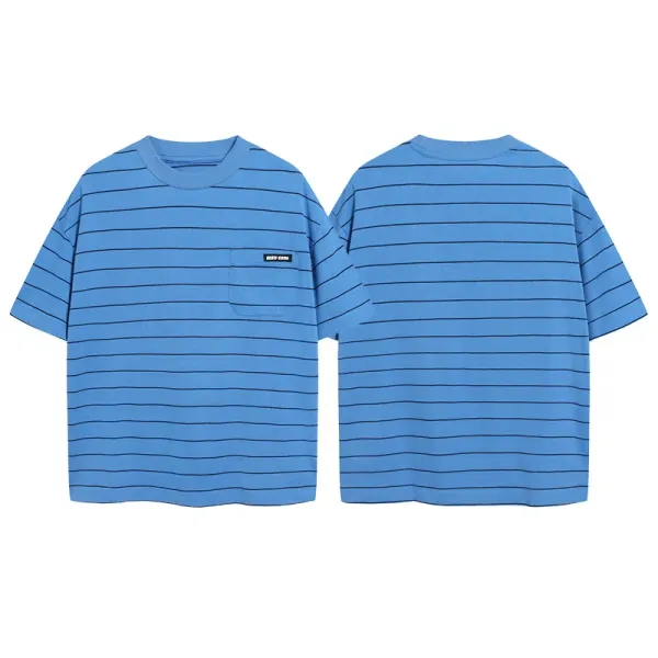 Design Striped Pocket T-Shirt Blue - 1