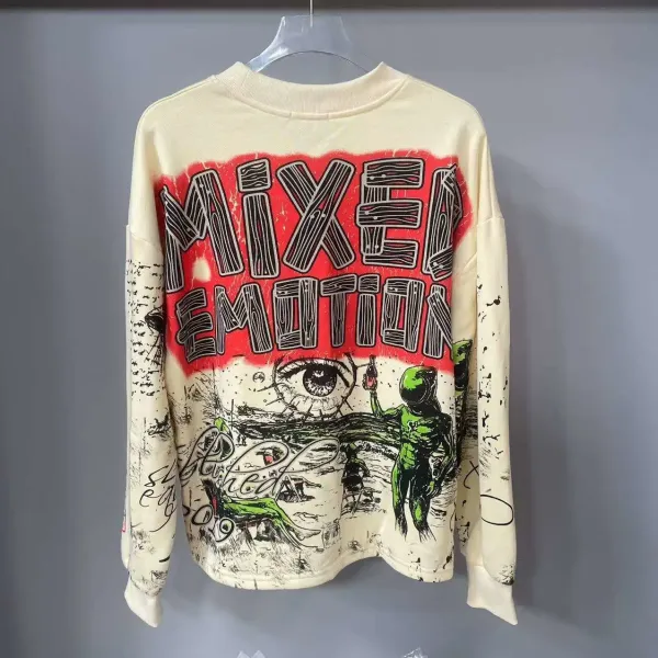 Mixed Emotion Graphic Print Oversized Long-Sleeve Sweatshirt Beige - 1