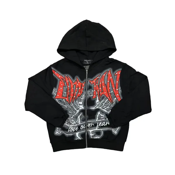 Mixed Emotion Eden Tann Love Over Fear Studded Graphic Hoodie - 1