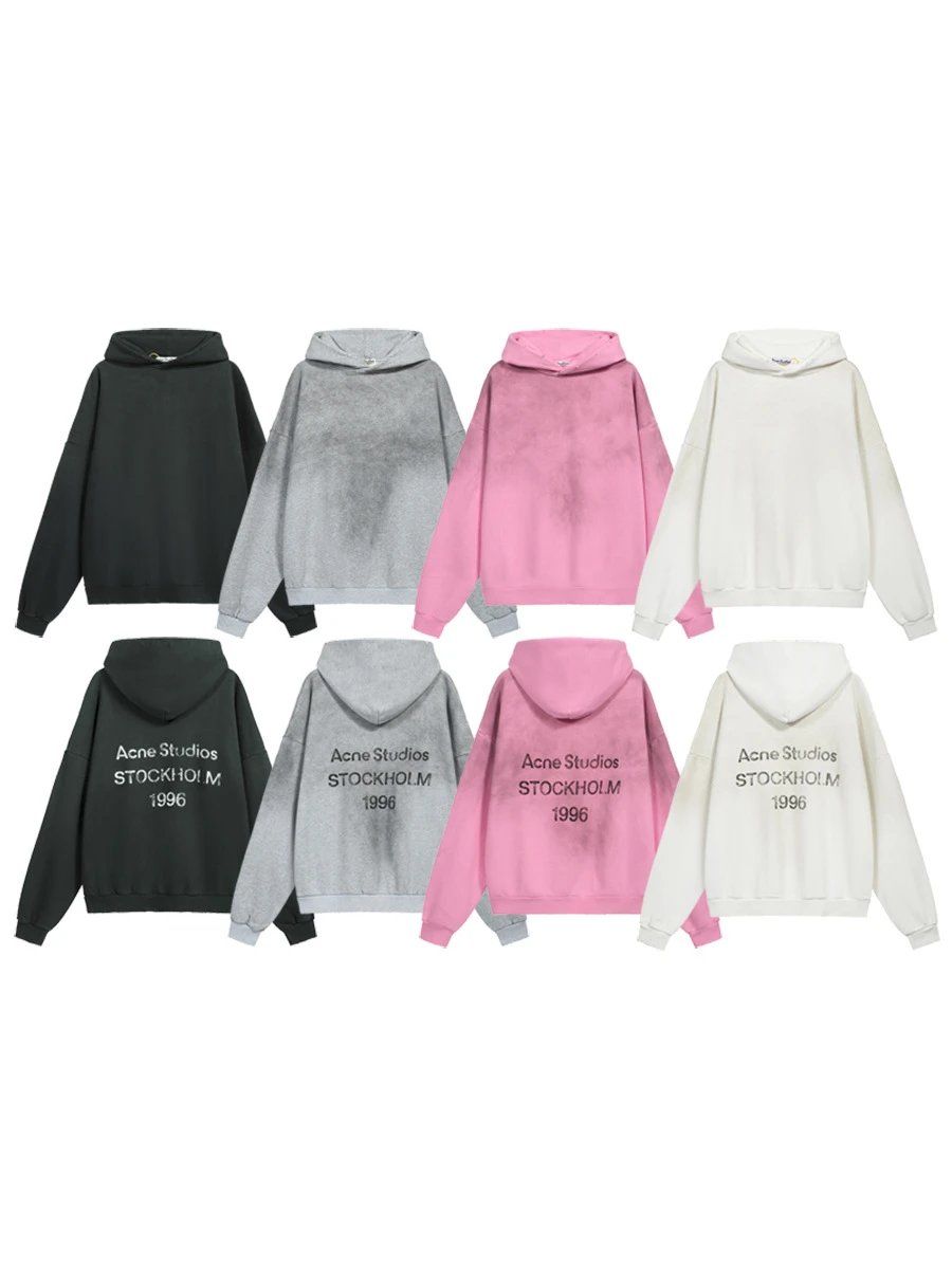 Washed Distressed 1996 Letter Graphic Hoodie for Couples Oversized Streetwear