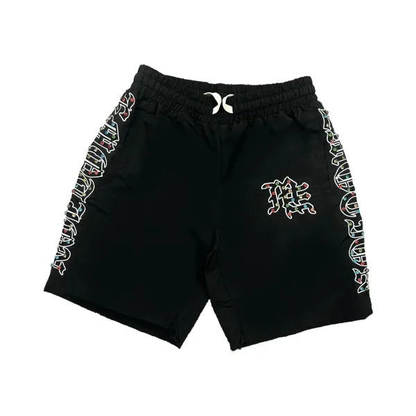 Chrome Hearts x Unknown Brand Crystal-Embellished Gothic Script Shorts Black - 1