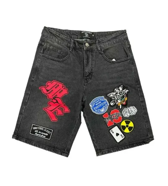Emotional Closet x Mixed Emotion Patchwork Denim Shorts Black - 1