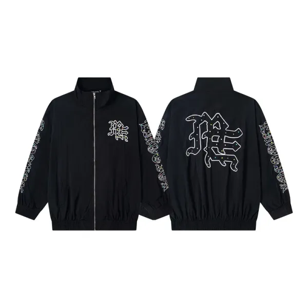 Design Dragon Embroidered Windbreaker Black Jacket - 1