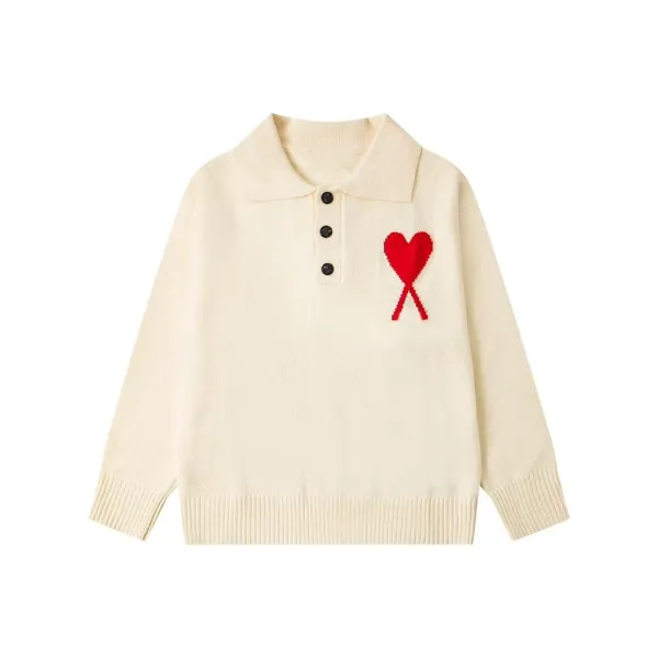 Play Comme des Garçons Heart Knit Polo Beige Sweater - 1