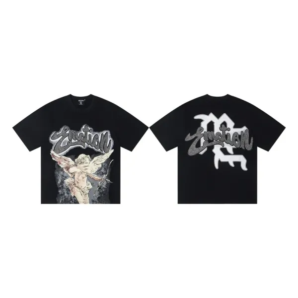 Eroction Angel Graphic Print Black T-Shirt - 1