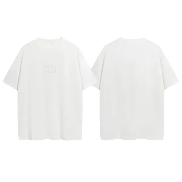 Miu Miu Embroidered Logo White T-Shirt - 1