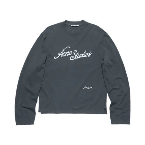 Acne Studios Script Logo Long-Sleeve T-Shirt Charcoal Gray - 1