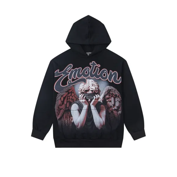 Emotion Brand Angel Print Black Hoodie - 1