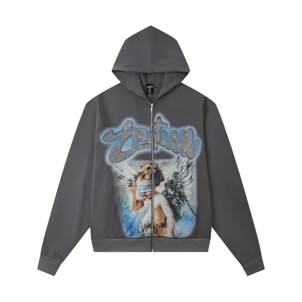 Eptian Angelic Rhinestone Hoodie Gray - 1
