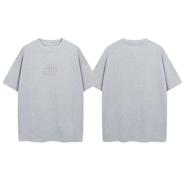Miu Miu Embossed Logo Gray T-Shirt - 1