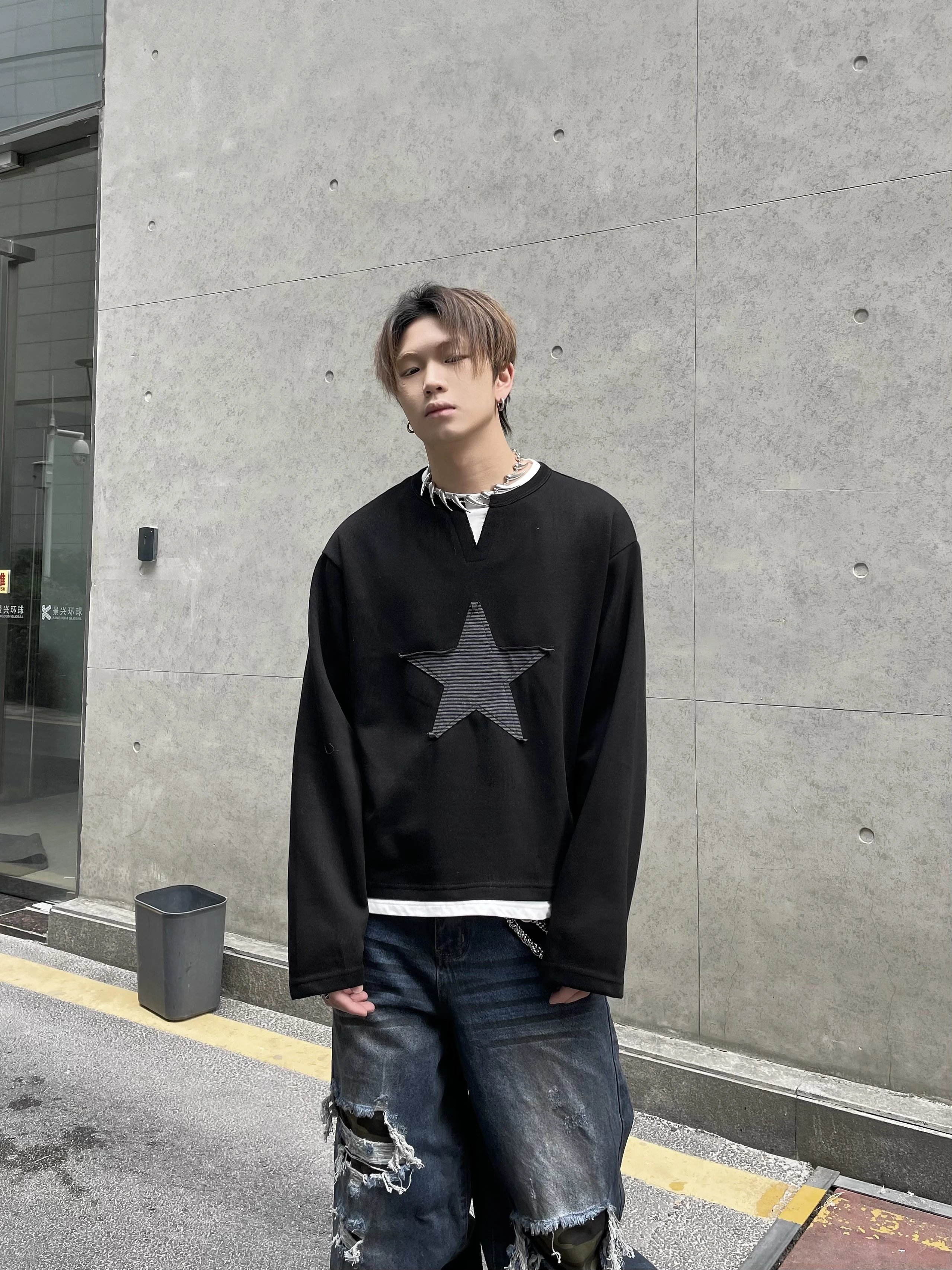 DARK FOG American Vintage Distressed Print Loose-Fit Casual Jacket for Men and Women - Cleanfit Style