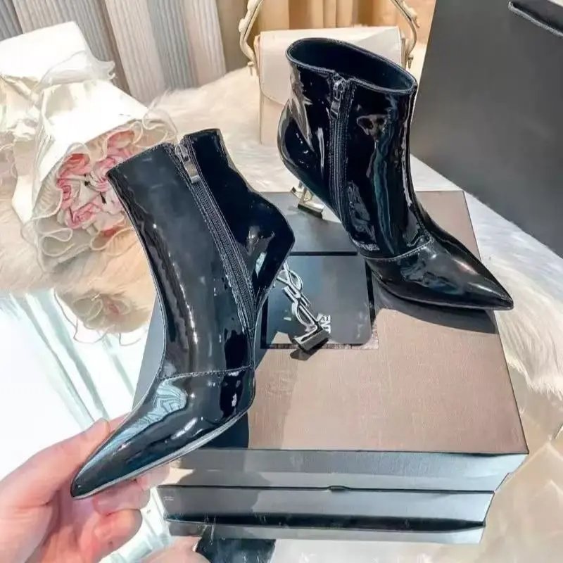 Saint Laurent YSL monogram heel footwear — Black glossy 10cm