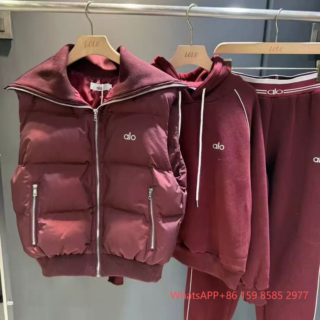 Miu Matching Sets Three-piece set with padded zip vest, hooded sweatshirt and wide-leg trousers — Three-piece set -10