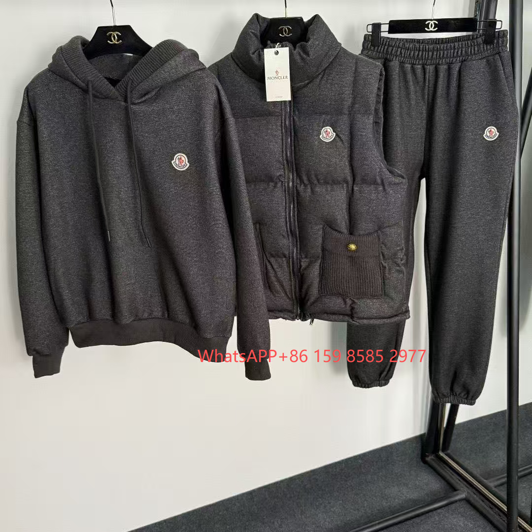 Miu Matching Sets Three-piece set with padded zip vest, hooded sweatshirt and wide-leg trousers — Three-piece set-27