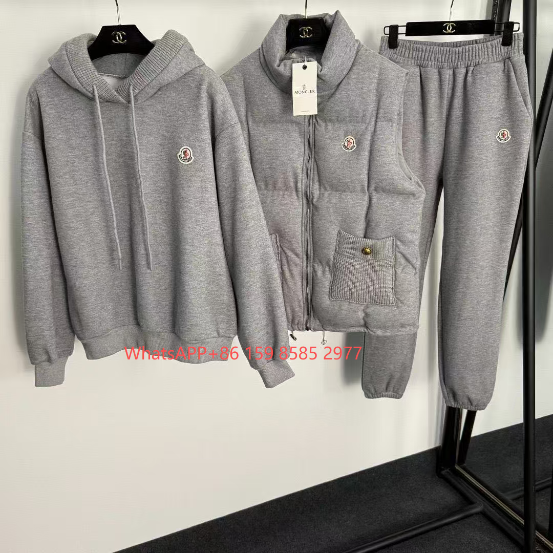 Miu Matching Sets Three-piece set with padded zip vest, hooded sweatshirt and wide-leg trousers — Three-piece set-31
