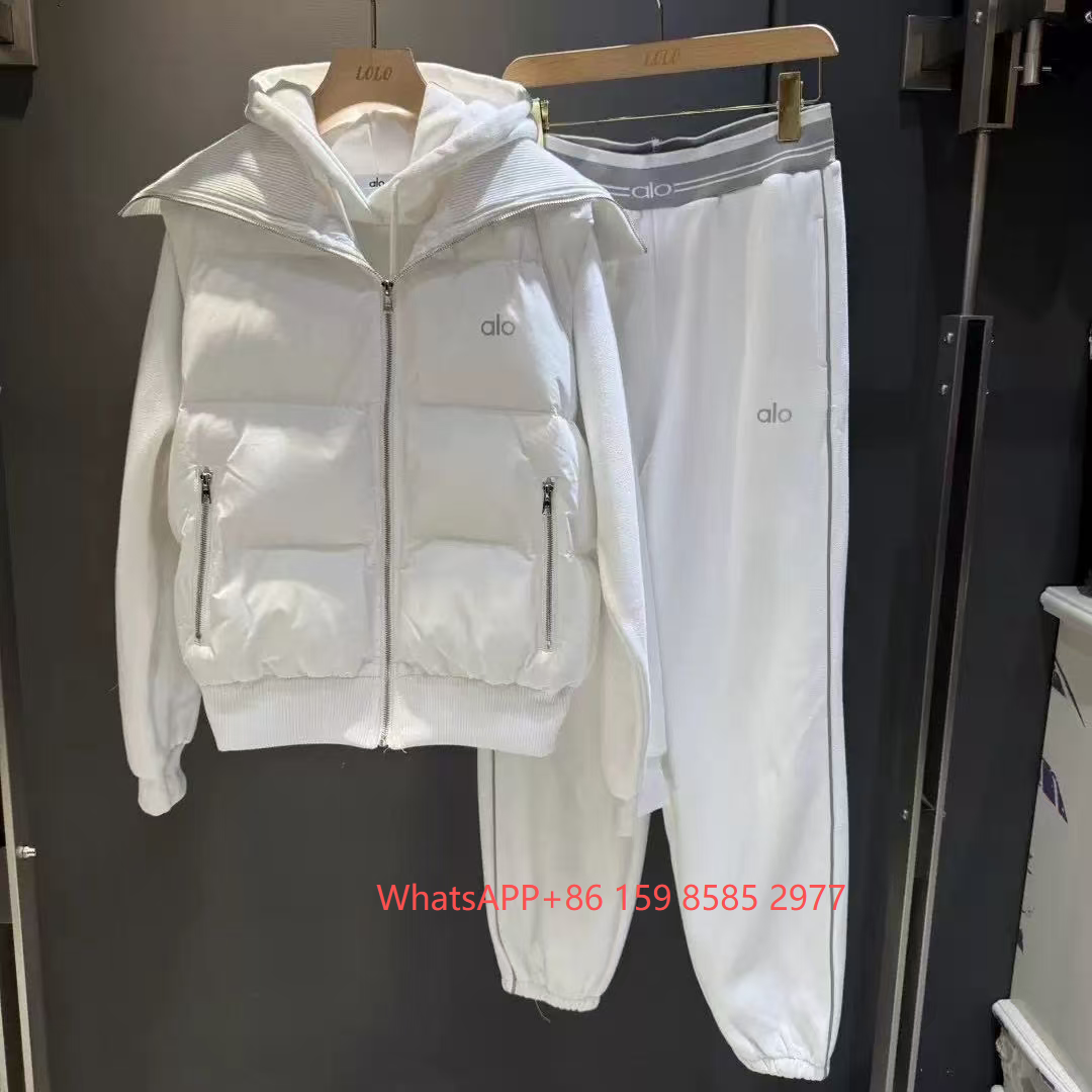 Miu Matching Sets Three-piece set with padded zip vest, hooded sweatshirt and wide-leg trousers — Three-piece set-11