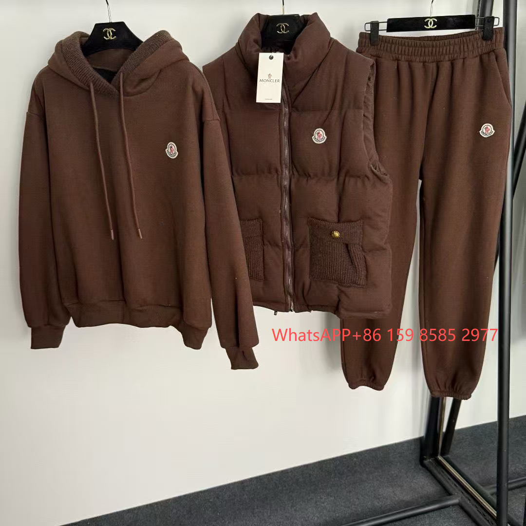 Miu Matching Sets Three-piece set with padded zip vest, hooded sweatshirt and wide-leg trousers — Three-piece set-28