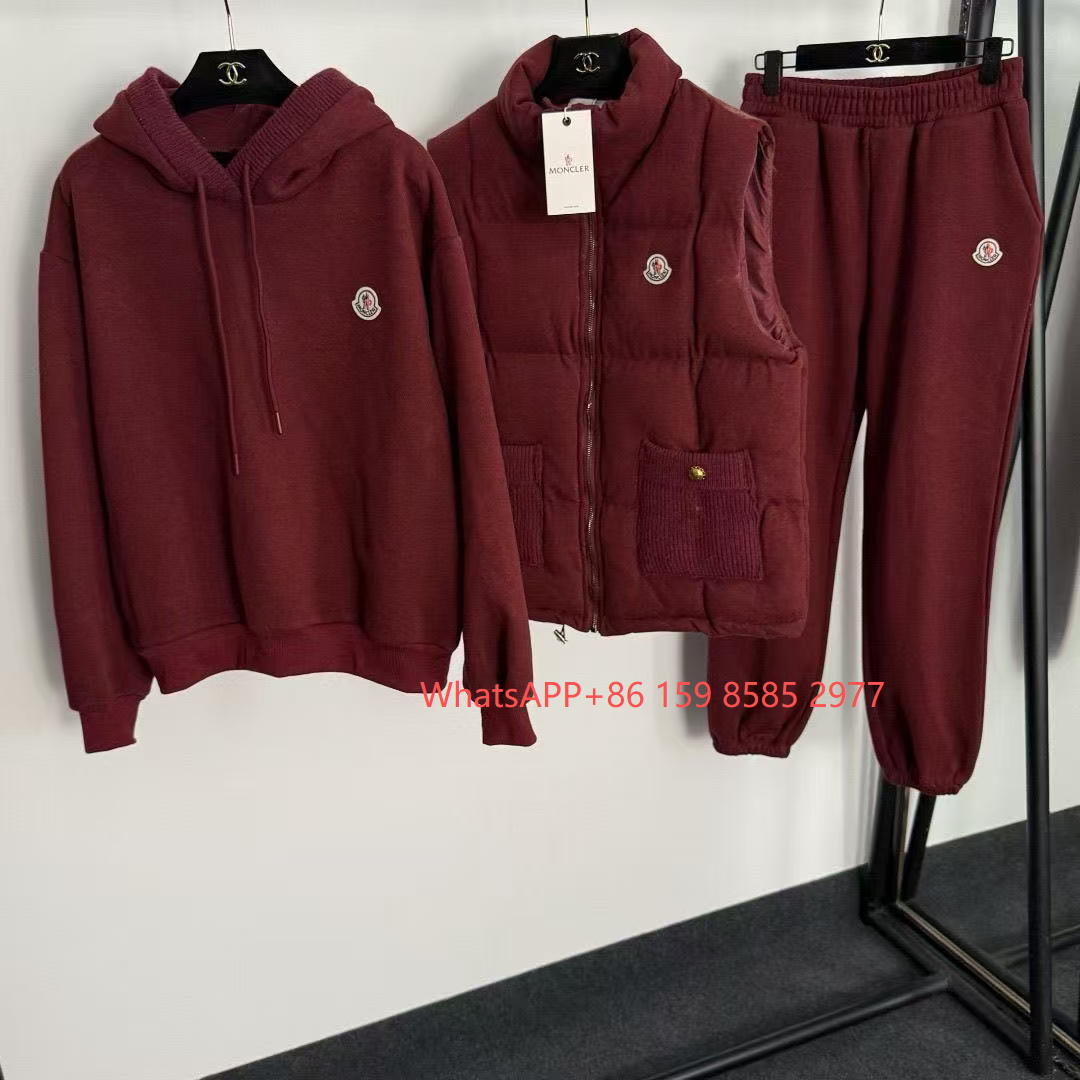 Miu Matching Sets Three-piece set with padded zip vest, hooded sweatshirt and wide-leg trousers — Three-piece set-30