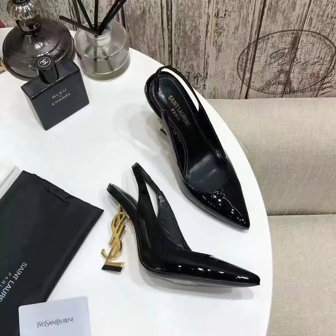 Saint Laurent YSL monogram heel footwear — Golden sandals, 10cm