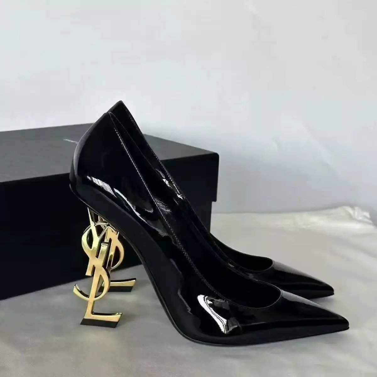 Saint Laurent YSL monogram heel footwear — Golden single heel, 10cm