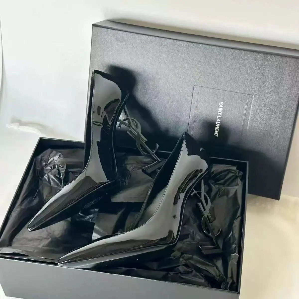 Saint Laurent YSL monogram heel footwear — Black single-heel 10cm