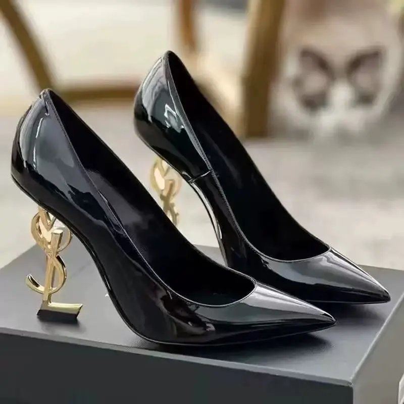 Saint Laurent YSL monogram heel footwear — Golden single heel 8CM