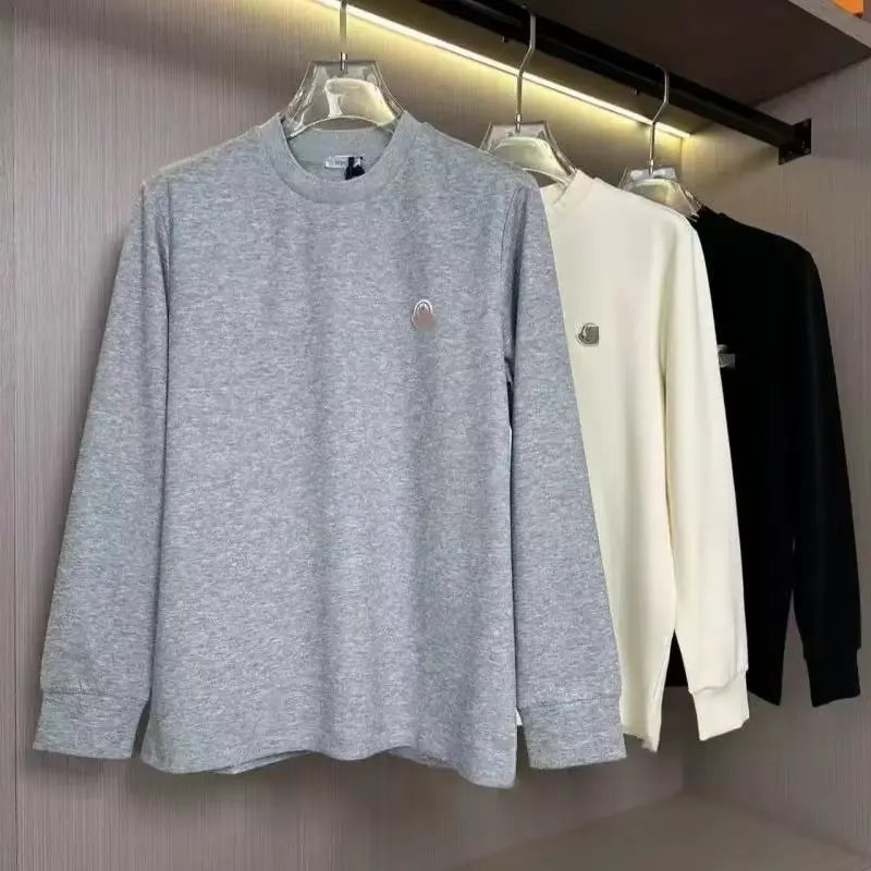 Moncler Knitwear Crewneck knit sweater with logo patch — M Crewneck sweatshirt-05 gray