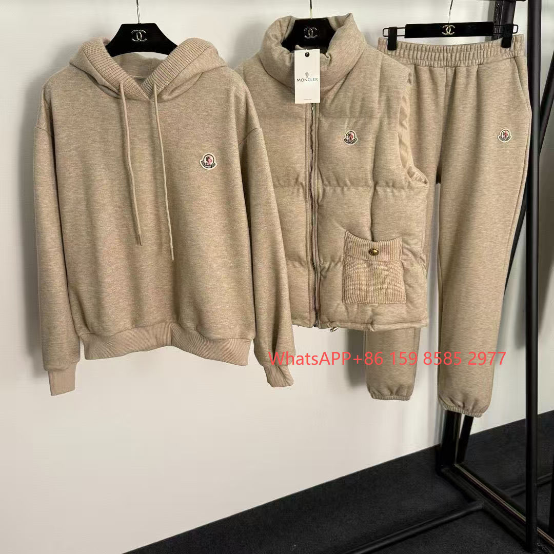 Miu Matching Sets Three-piece set with padded zip vest, hooded sweatshirt and wide-leg trousers — Three-piece set-29