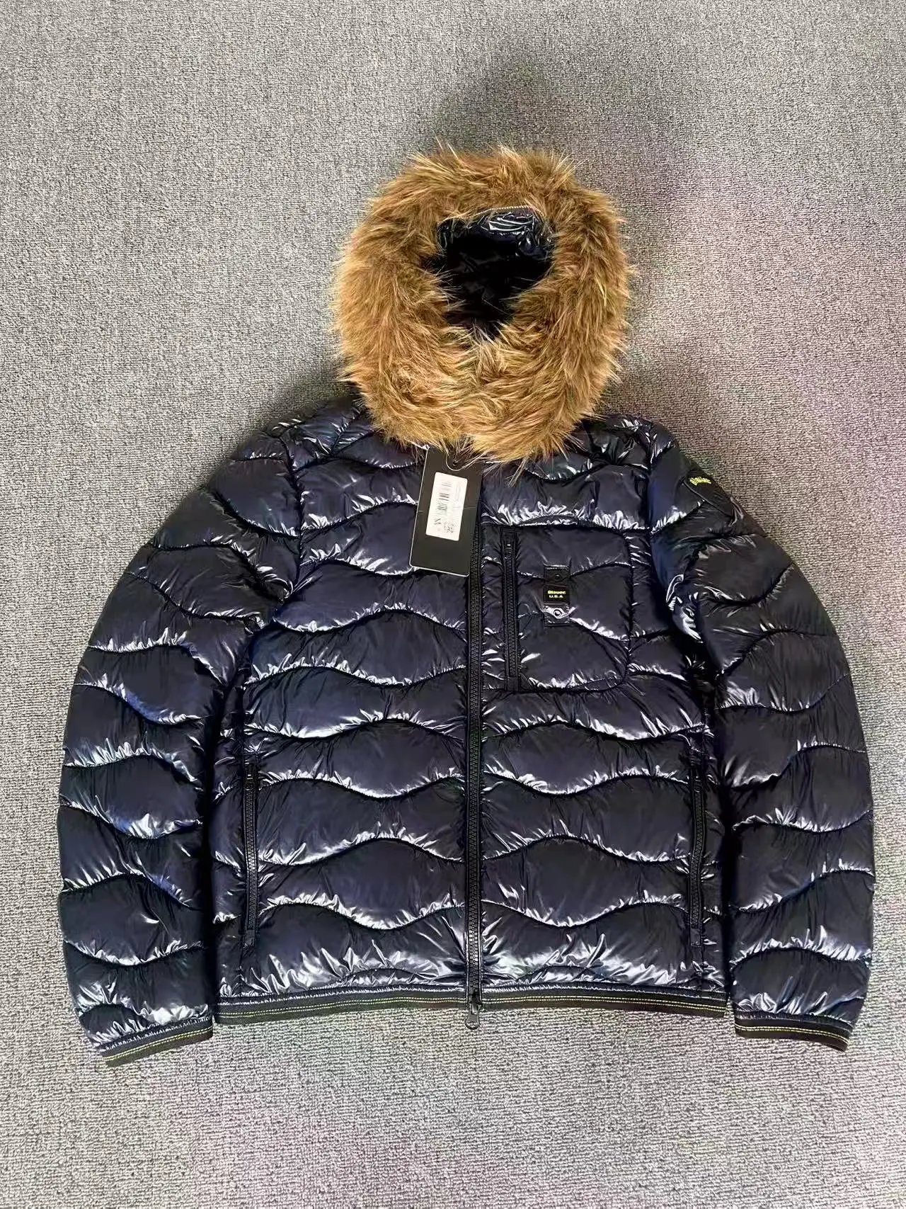 Navy blue fur collar