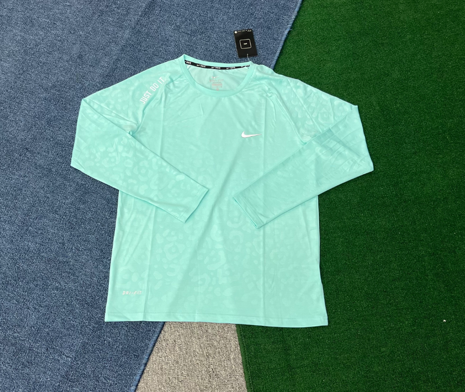 Nike Dri-FIT T-shirt Long Sleeve Leopard Print Just Do It Mint Green